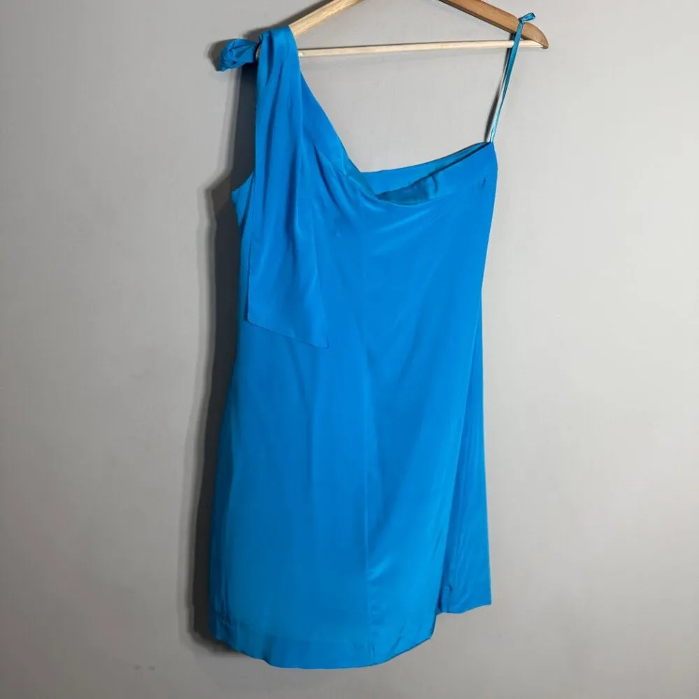 Banana Republic Trina Turk 100% Silk One Shoulder Mini Dress Women's 14 Blue - Image 7