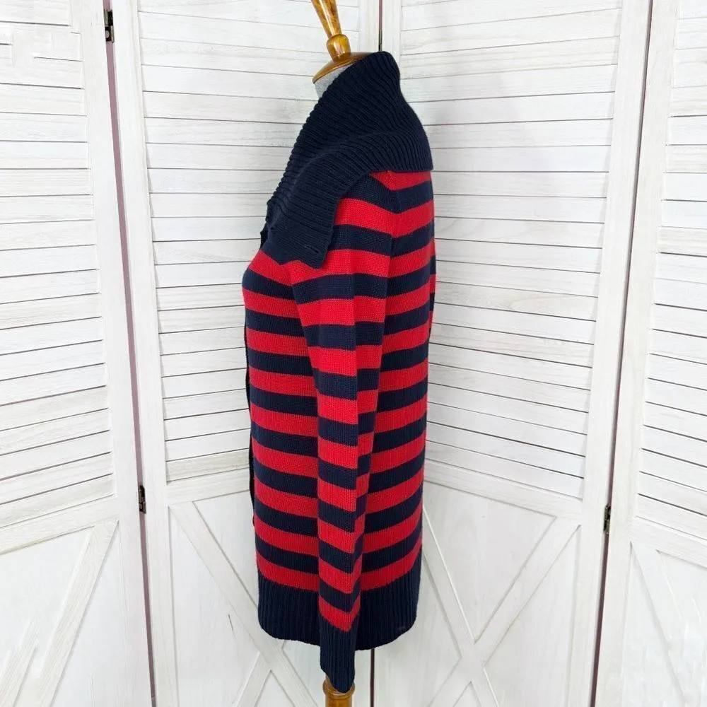 Banana Republic Striped Shawl Collar Button‎ Up Cardigan Sweater Red Blue Small - Image 2