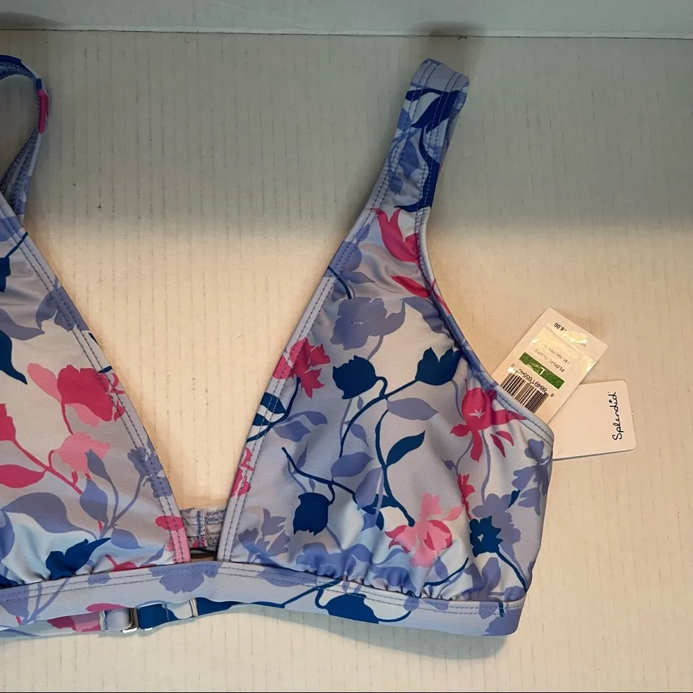 Splendid Swim Top Floral Flurry Bikini RSC Halter Bra Sz L NWT Blue Pink Floral - Image 5