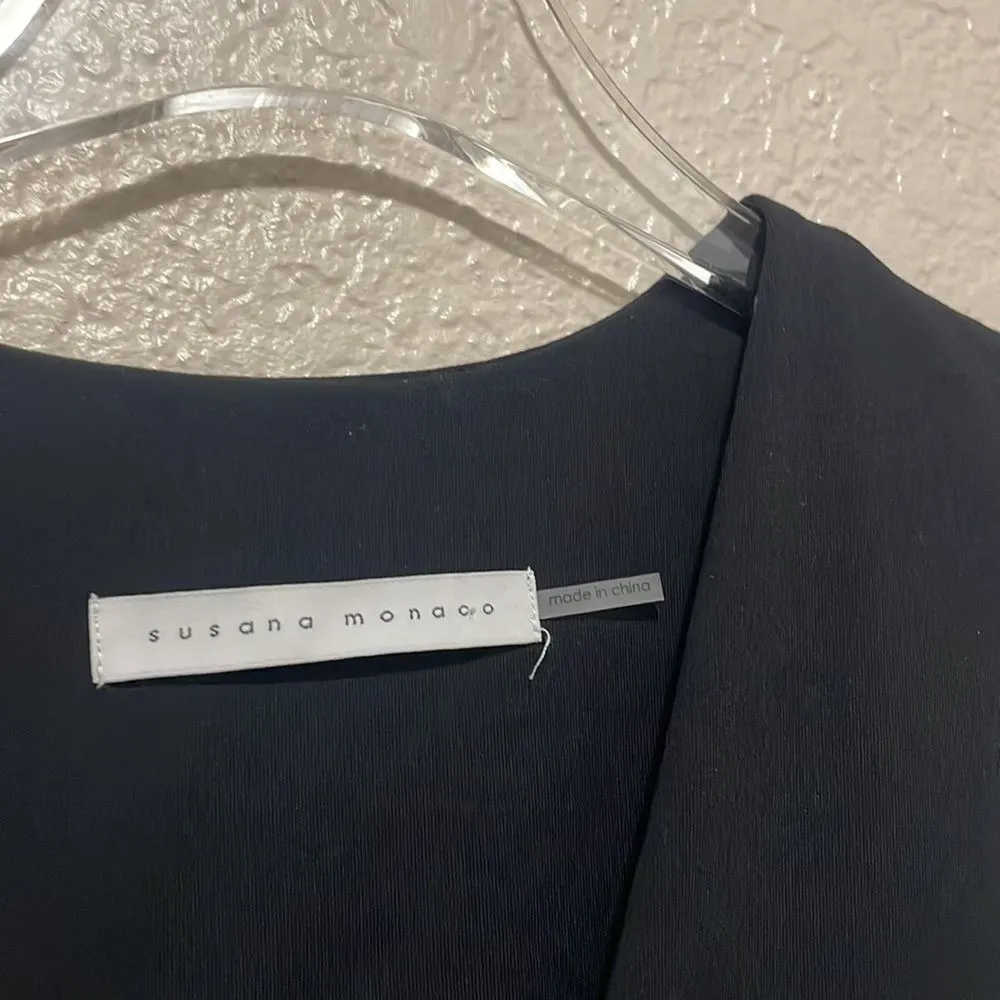 Susana Monaco Jersey Knit Ruffle Asymmetrical Hem Deep V Midi Dress Size XS - Image 6