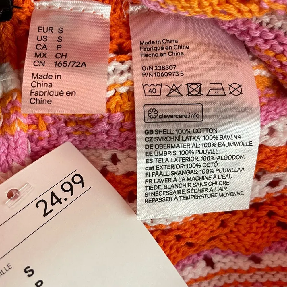 Divided H&M Crochet Tank Top Shorts Outfit Set Striped Orange Womens S new - Image 10