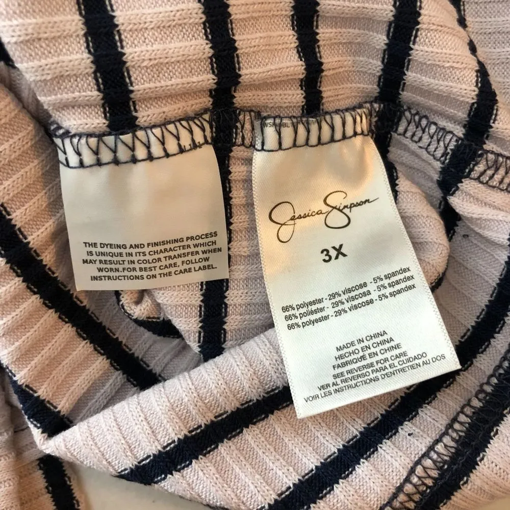 Jessica Simpson Womens Top Ribbed Knit V Neck Striped Light Purple 3X - Image 4