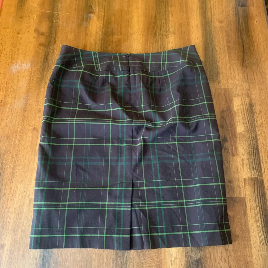 Cato Skirt 10 Brown & Green Plaid Pencil mini Zip Back Lined Preppy Academic - Image 4
