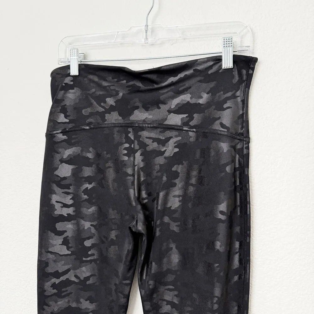 [SPANX] Faux Leather Camo Print Black Matte High Rise Shaping Leggings Size XL - Image 9