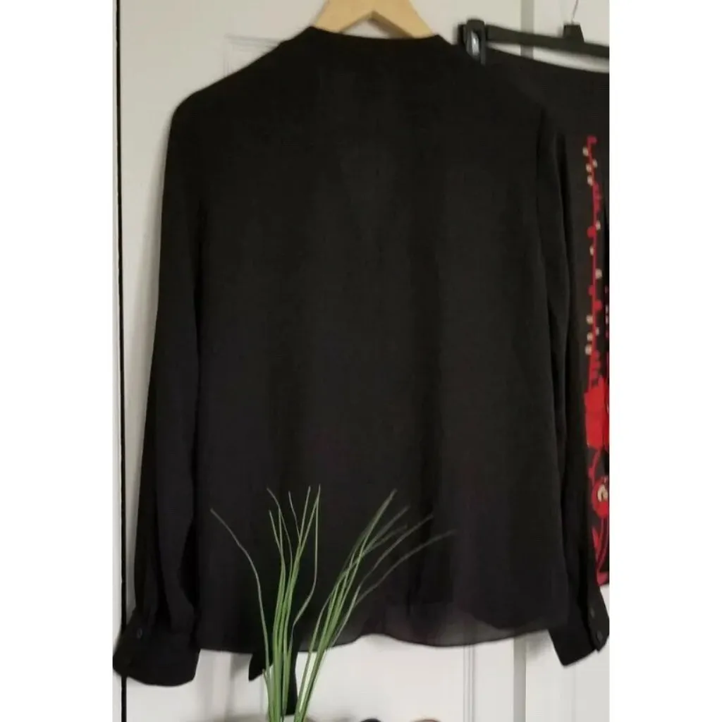 Chelsea28 Womens Faux Wrap Top Long Sleeve V Neck Blouse Black Size (M) - Image 8
