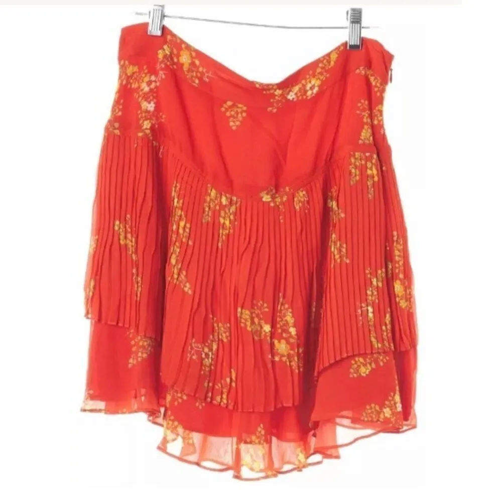 Derek Lam 10 Crosby Mini Skirt 8 NWT Pleated Floral Red Luxury Layered Flirty - Image 2