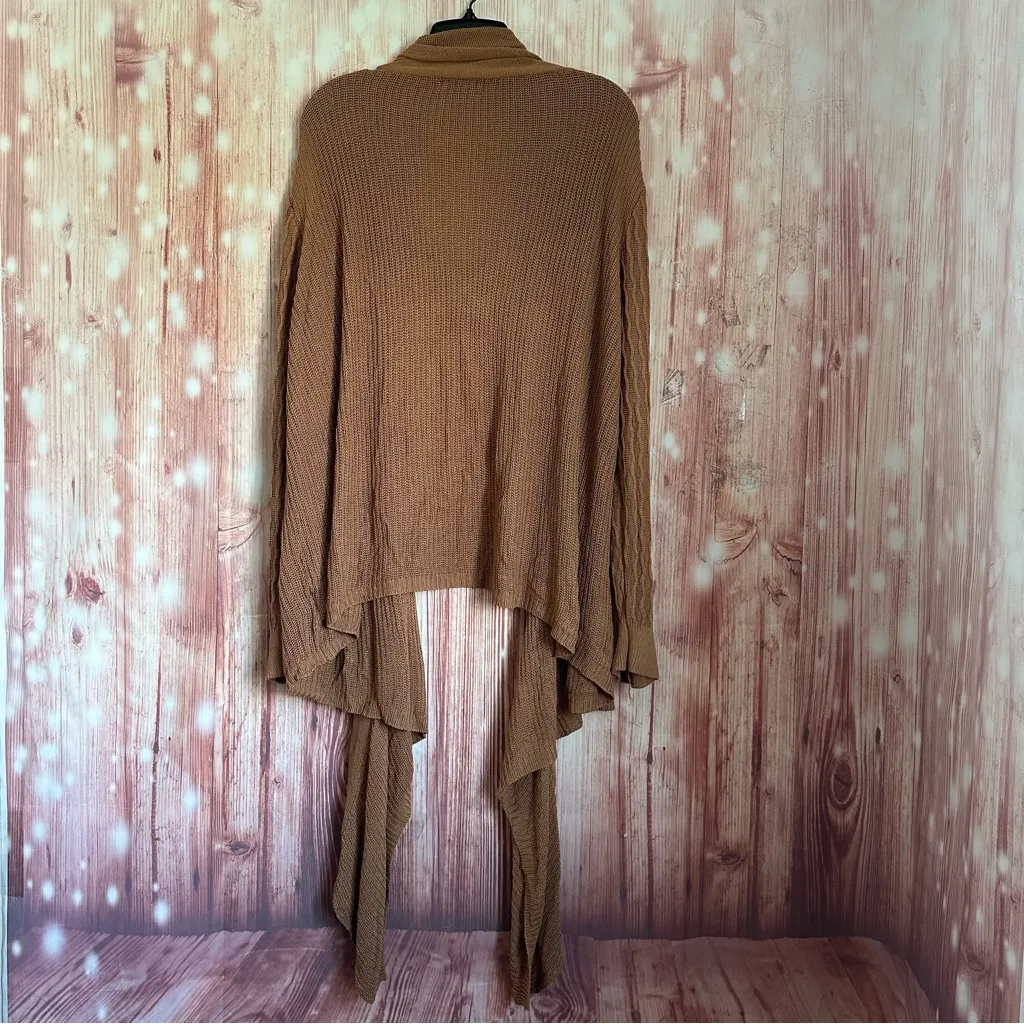 Bloom Chic Camel Tan Lapel Collar Patchwork Asymmetrical Hem Cardigan Size 22/24 - Image 9