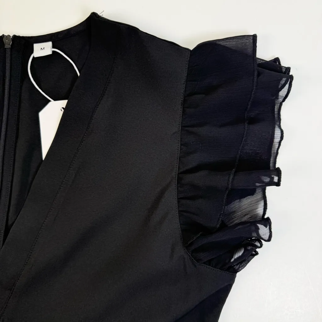 Made With Love Black Midi Dress NWT Medium Ruffle Sleeve V - Image 3