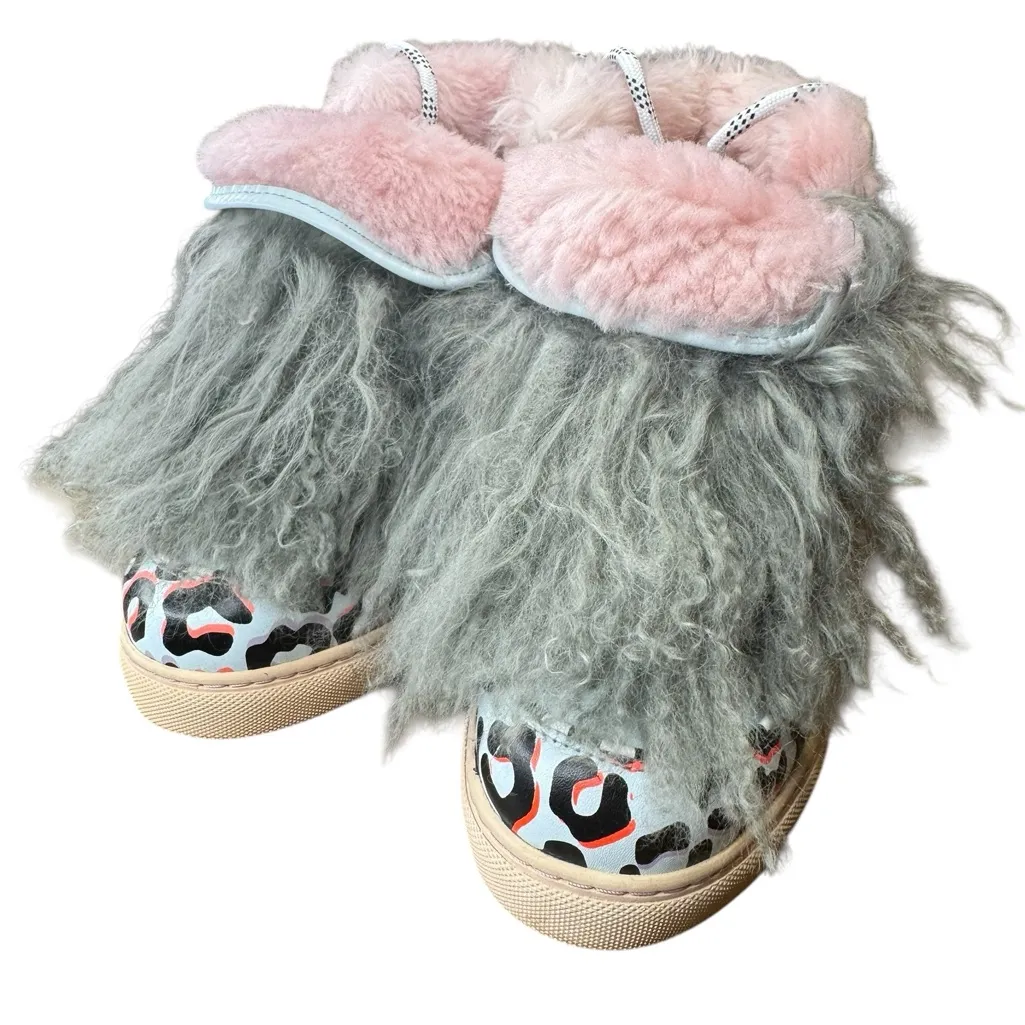 Sophia Webster Clara Sneakers Fur Shearling Leopard Print Statement Shoes Pink Size 6 - Image 2