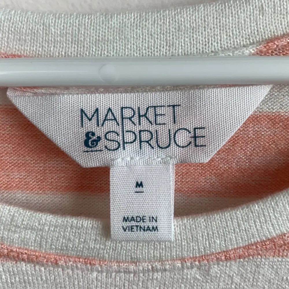 Market & Spruce White & Orange Striped Rounded Hem Short Sleeve Shirt - Image 3