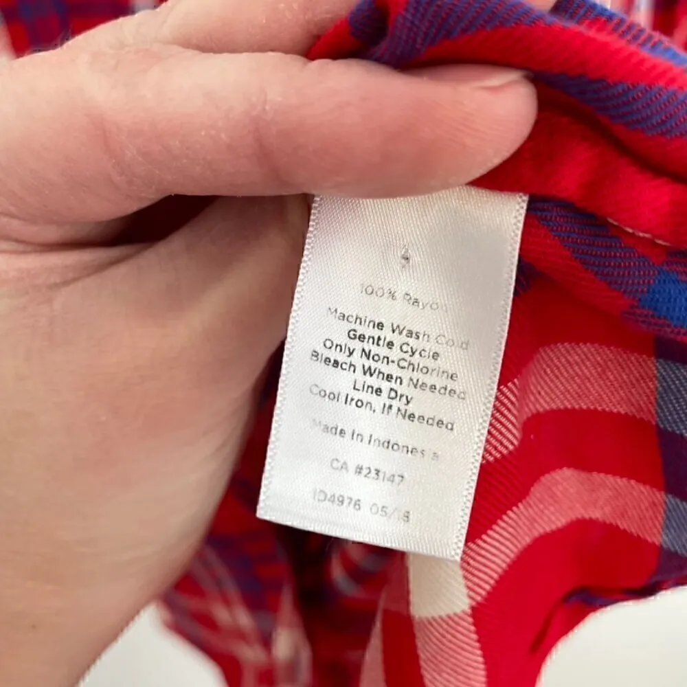 TALBOTS Red White Blue Plaid Long Sleeve 100% Rayon Button Down Shirt / Tunic S - Image 11