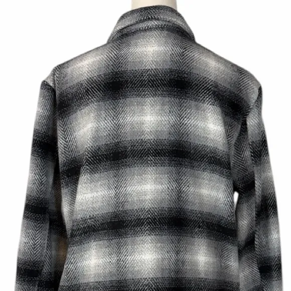 BB Dakota Steve Madden Women’s Size Medium Plaid Flannel Longline Shacket Coat Black - Image 8