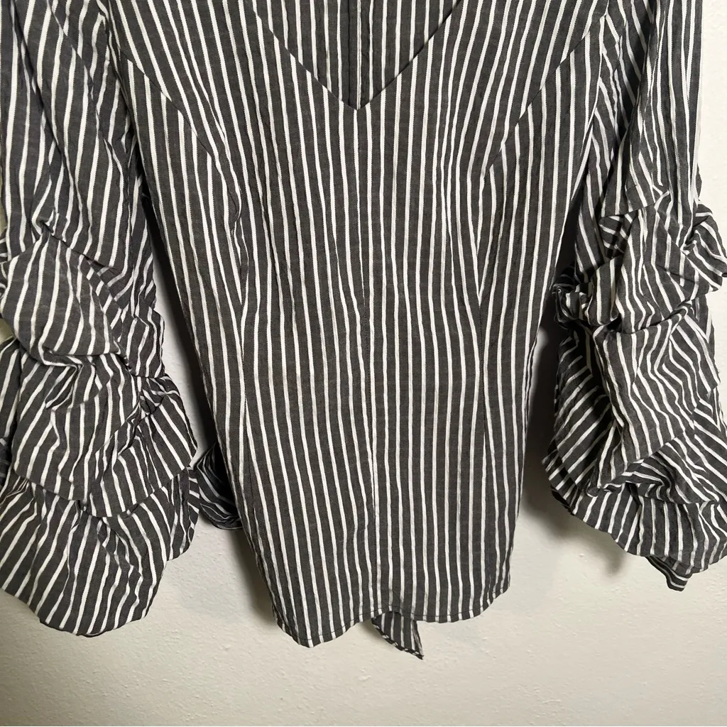 White House Black Market Striped V-Neck Top Gray Stripe 0 - Image 7