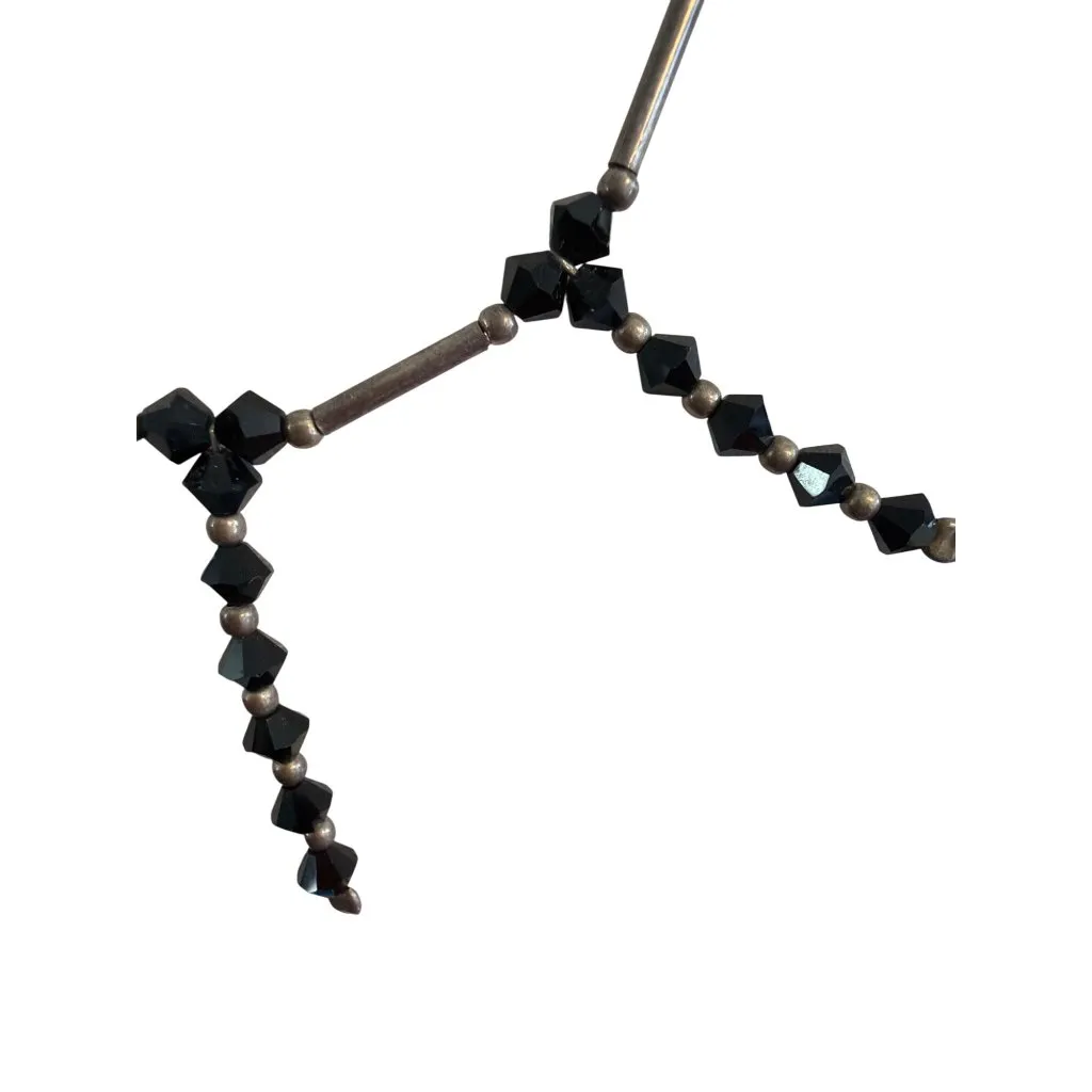 Vintage Sterling Silver Black Crystal Beaded Necklace Fringe Spiky 16" Estate - Image 2