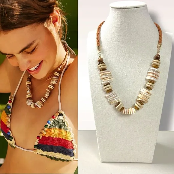 Free People Isabella Choker Necklace Neutral Natural Bohemian Beach Summer NWT - Image 2