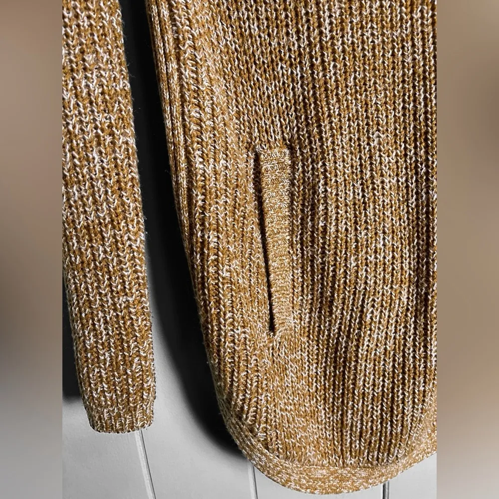 - Gold Chunky Sweater. Cowl Neck. 
Long Length w/ Pockets - Image 4