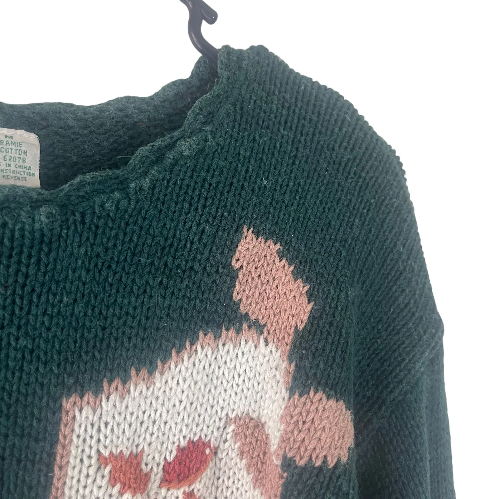 Shenanigans Vintage 90s Women's Size Medium Rose Floral‎ Crochet Green Sweater Black - Image 7