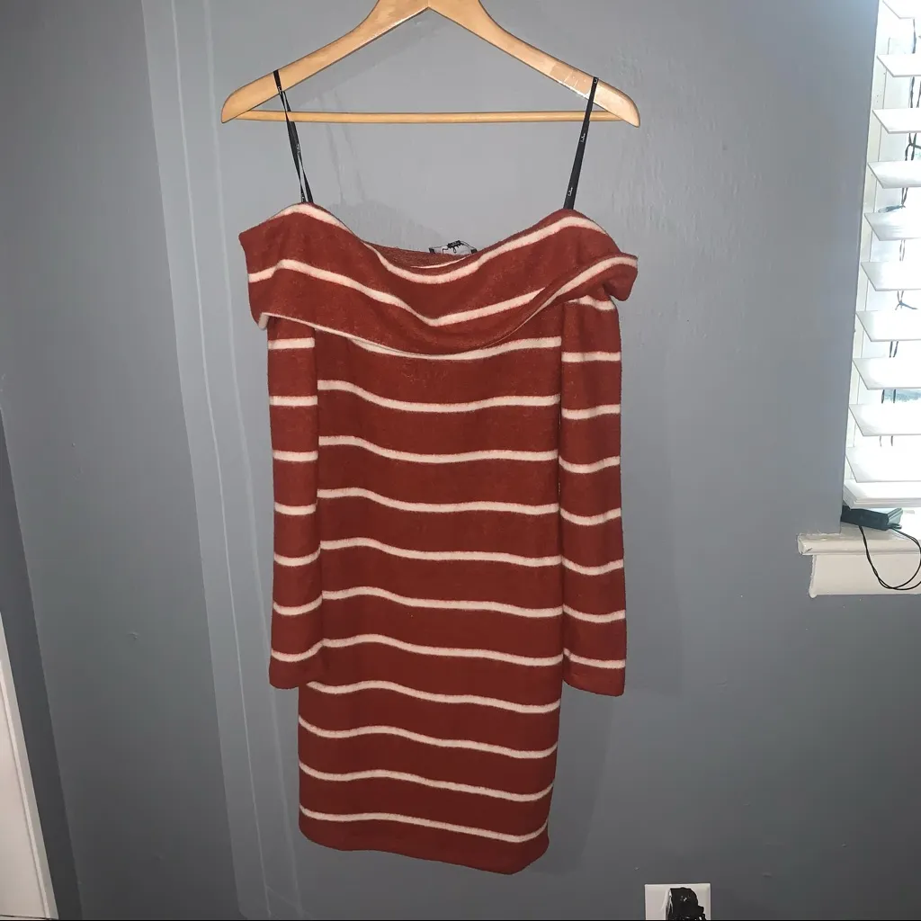 NWT lulus orange striped off shoulder dress - Image 3