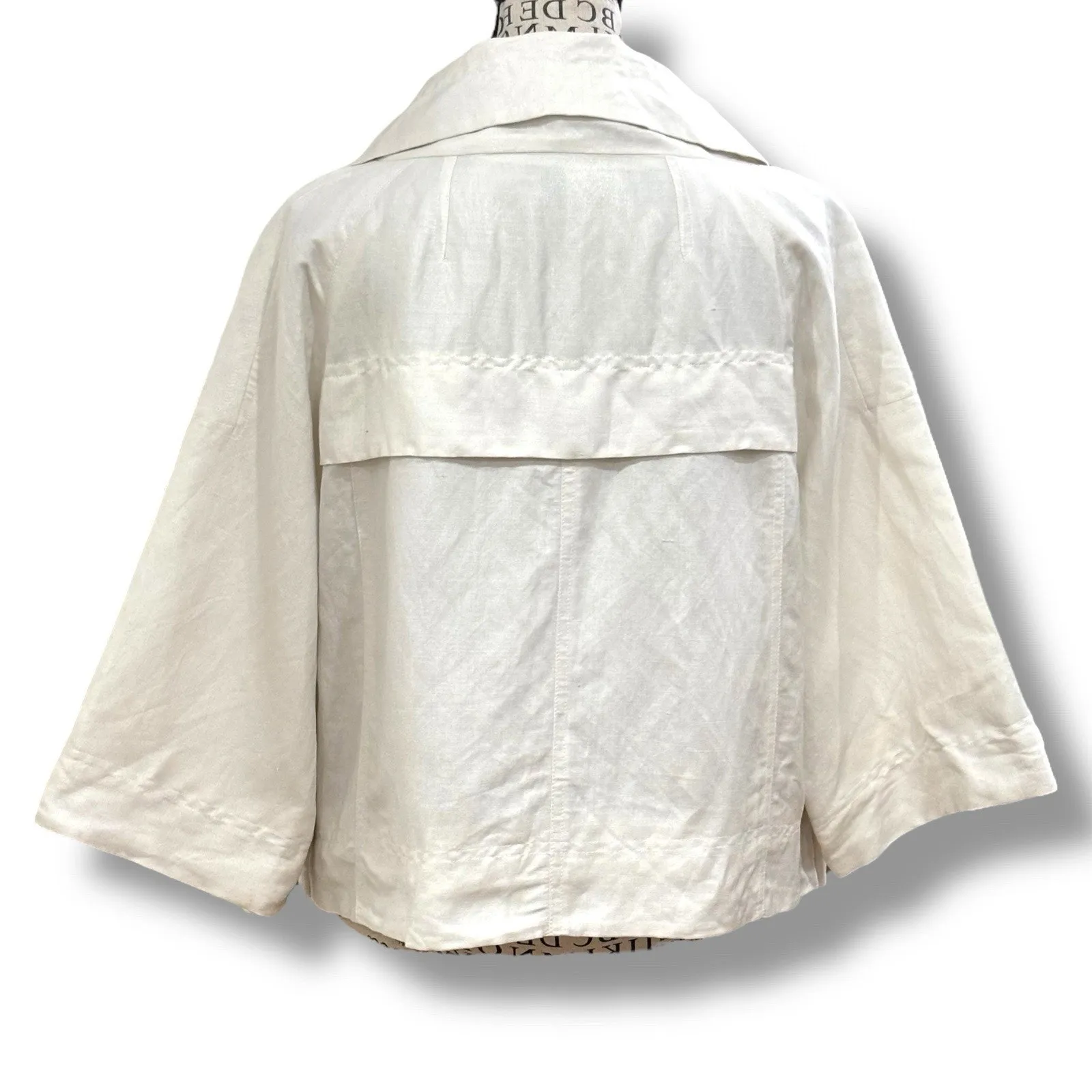 Sandro Sportswear Size XL Ivory Linen Cropped Jacket Lagenlook Boxy France - Image 6