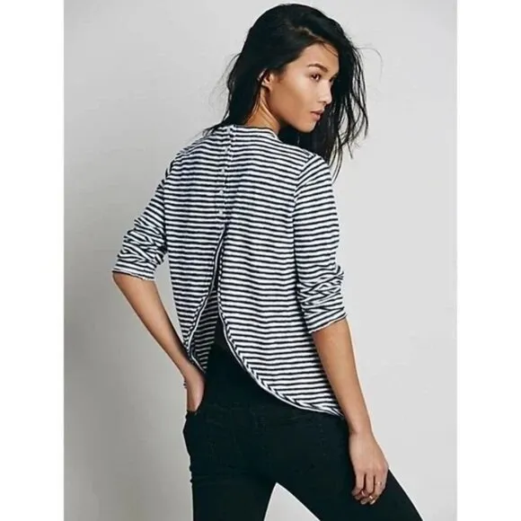 Free People We the Free Mod Black & White Stripe 3/4 Long Sleeve Top XS - Image 2