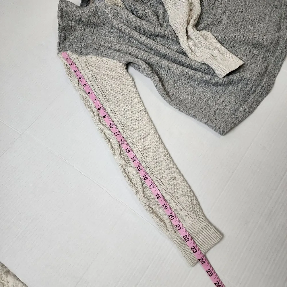 Cabi Fusion Sweatshirt Sweater V-Neck Cable Knit Sleeves Gray Off White M - Image 10