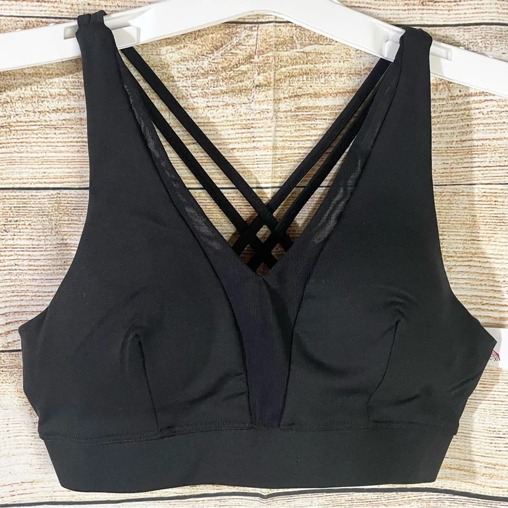 Sports bra mesh insert double crisscross back stretchy Size Small Black - Image 2