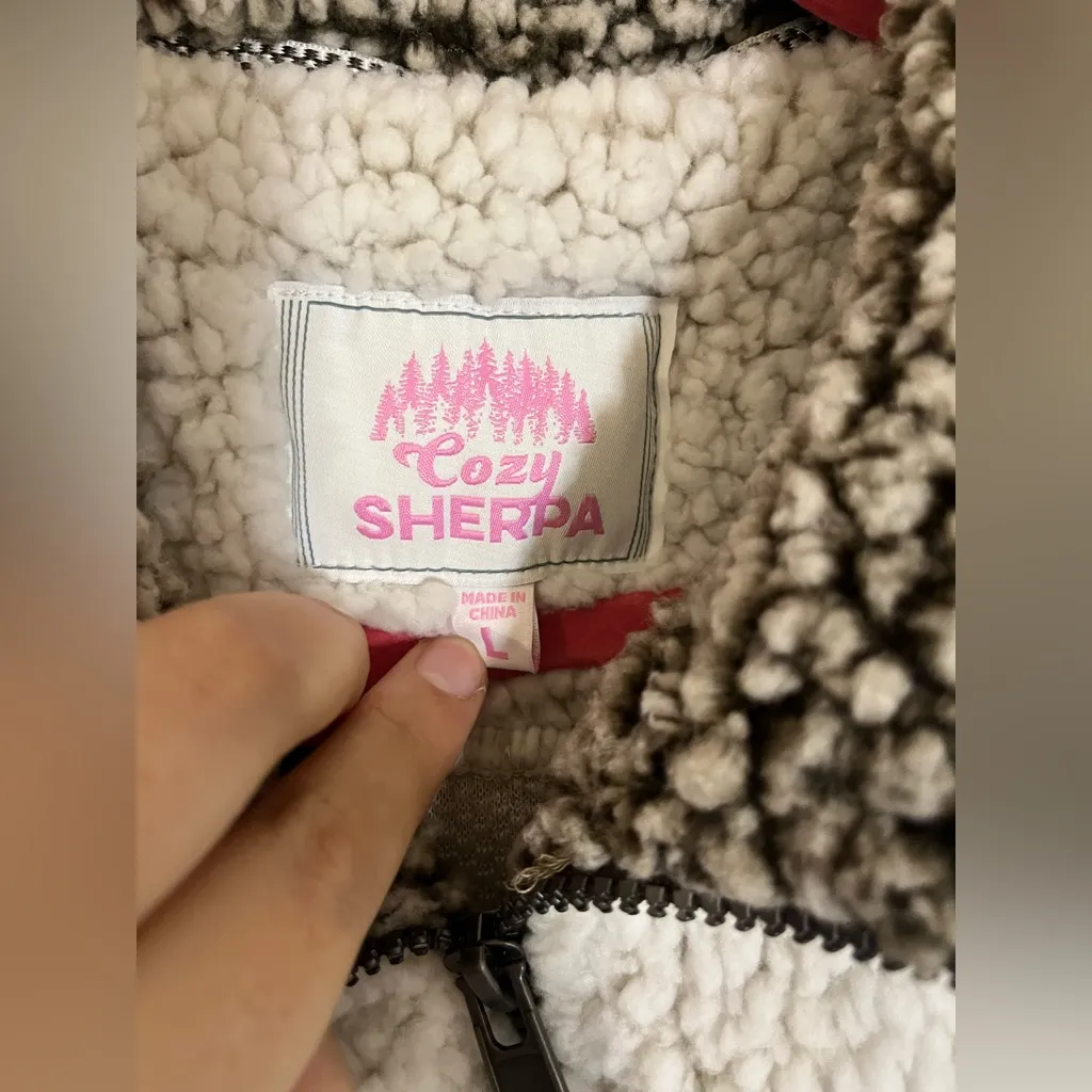 Cozy Sherpa Members Mark FluffyFleece Super Soft 1/3 Zip Cream Pullover Jacket L - Image 16