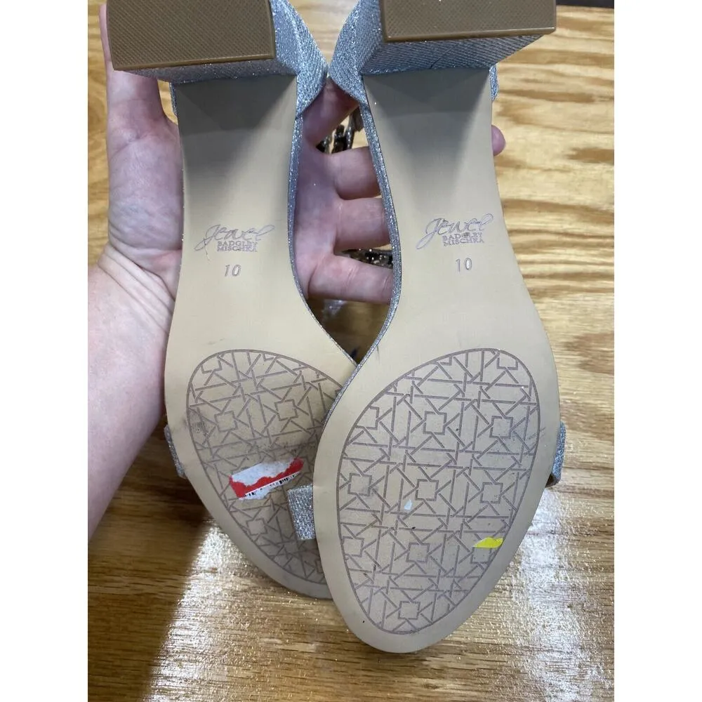 Jewel Badgley Mischka Sandals Women's 10 Silver Bradley Embellished Preppy B50 - Image 7