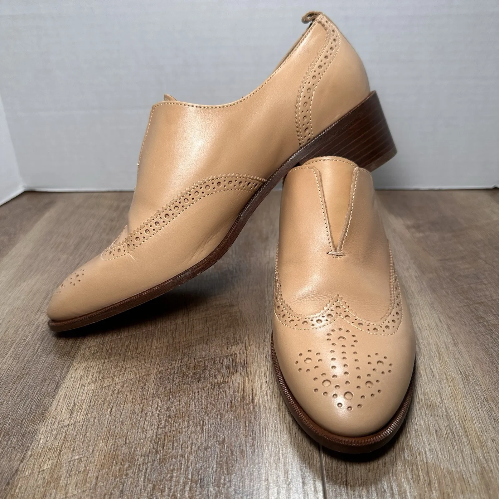 J.Crew Slip On Leather Oxfords Leather Sz 9‎ Shoes Toasted Wheat Made In Italy - Image 9