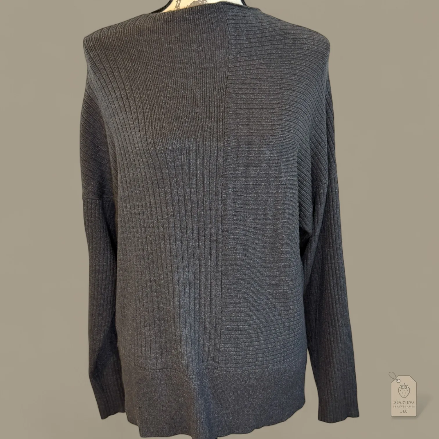 Modern Citizen Mixed Rib Mock Neck Sweater Medium Grey Architectural Knit Tunic - Image 2