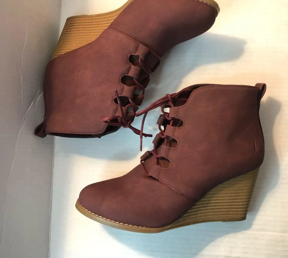 Nautica Booties Rhodes Mauve Wedge Lace Up Boots Sz 8.5 NWOT Suede Look - Image 5