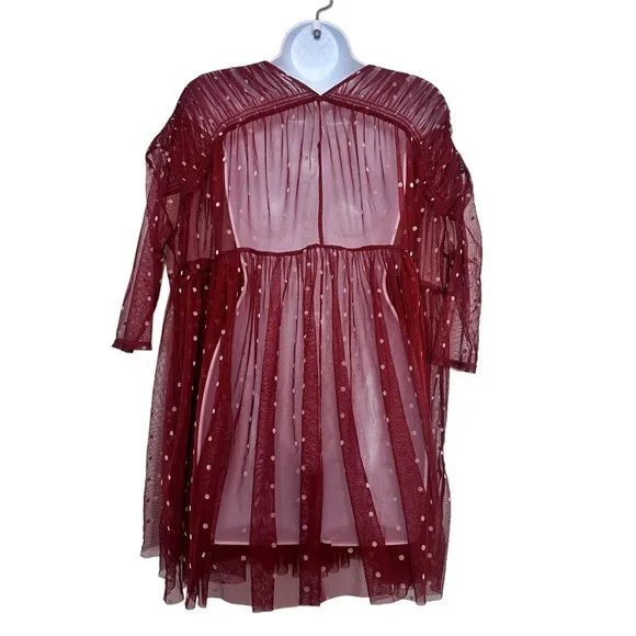 Free‎ People Saya polka dot Sheer Mesh Tulle Babydoll fairy Dress S - Image 3