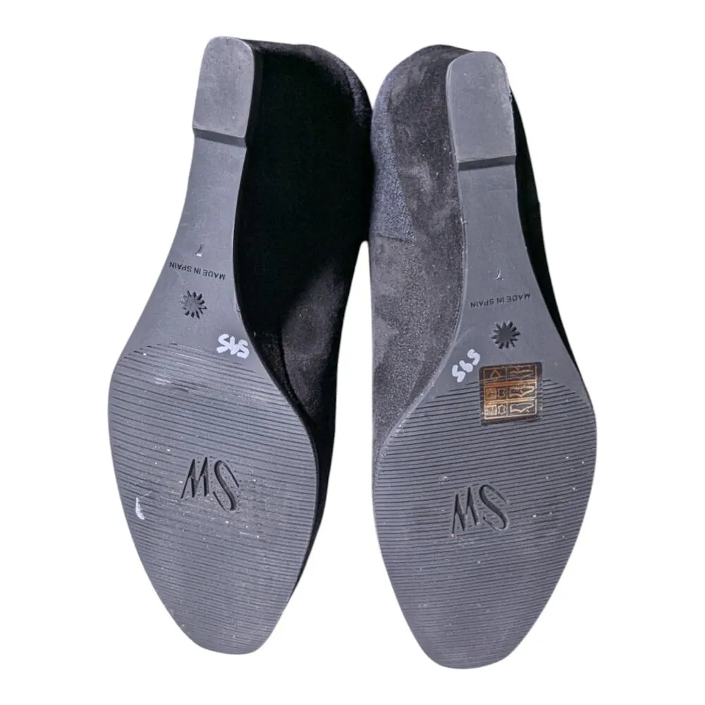 Stuart Weitzman Beatrice Black Suede Almond Toe Wedge Midi Ankle Boots Sz 7 - Image 4