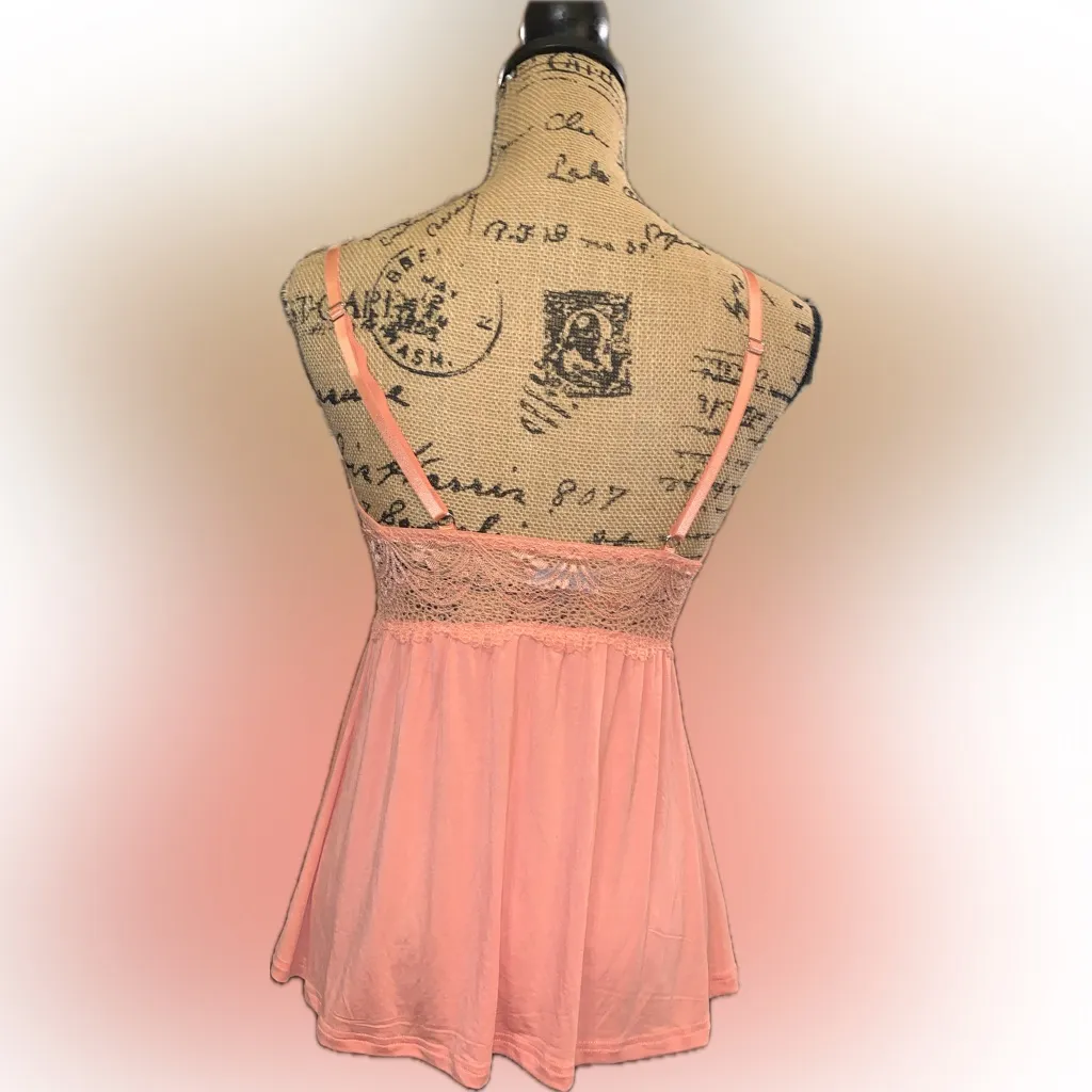 Daisy Fuentes Salmon Coral Pink Lace Negative Space Chemise Camisole V Neck Top - Image 5