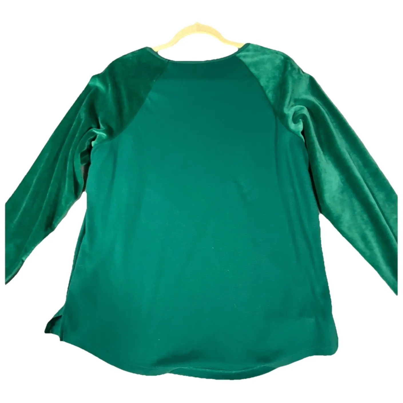 Quacker Factory Shirt Large Green Velour Sleeve Baseball Top QVC Comfy Stretchy - Image 11