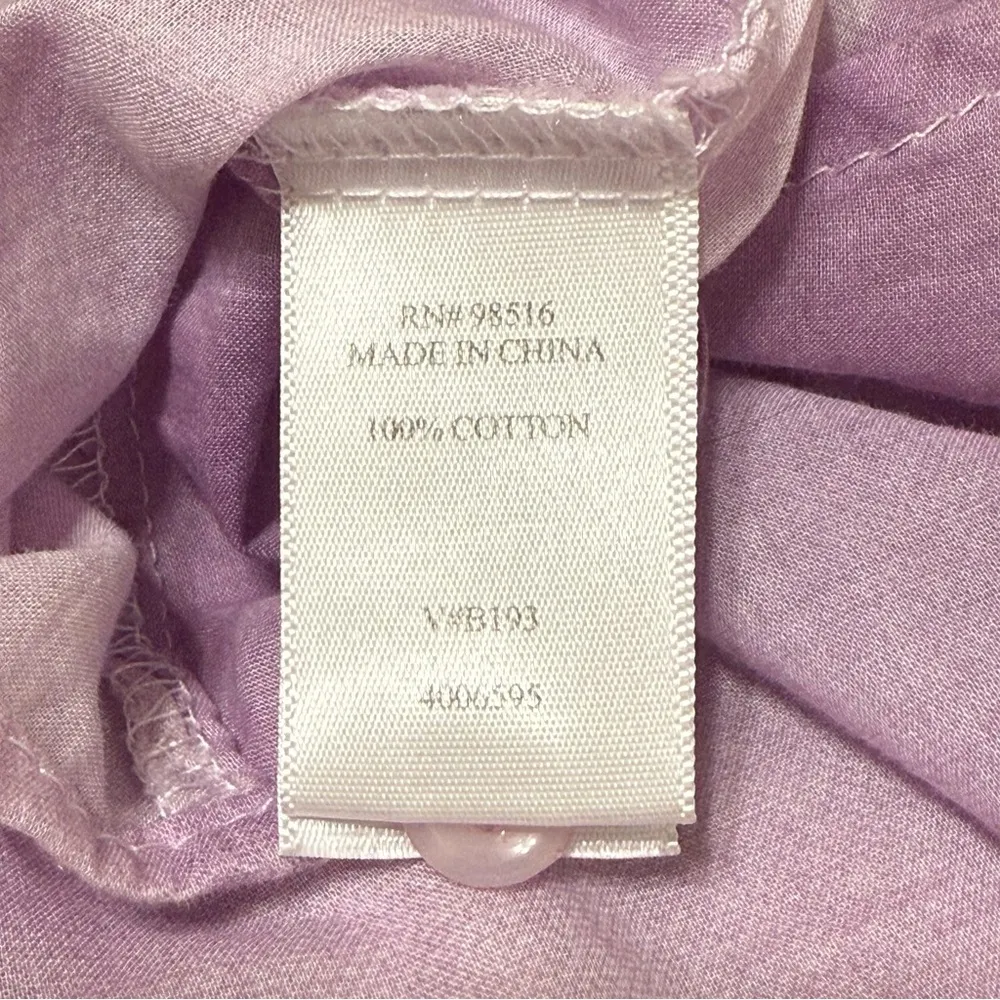 Coldwater Creek Purple Plaid Button-Up Tunic Blouse Cotton Semi Sheer Small - Image 5