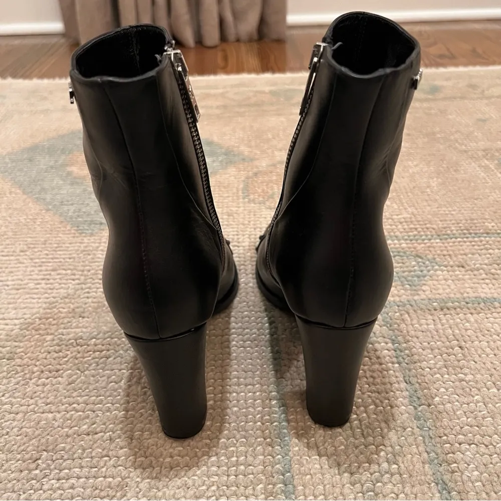 Karl Lagerfeld Black Leather Heeled Ankle Booties with Toe Embellishment | 6 - Image 8