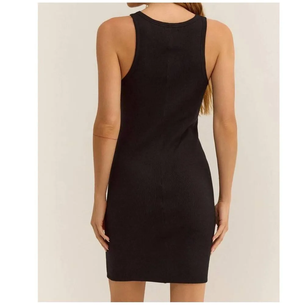 Z SUPPLY Dress Size Medium NWT Delfa Rib Mini Black Ribbed Thick Stretch Basic - Image 2