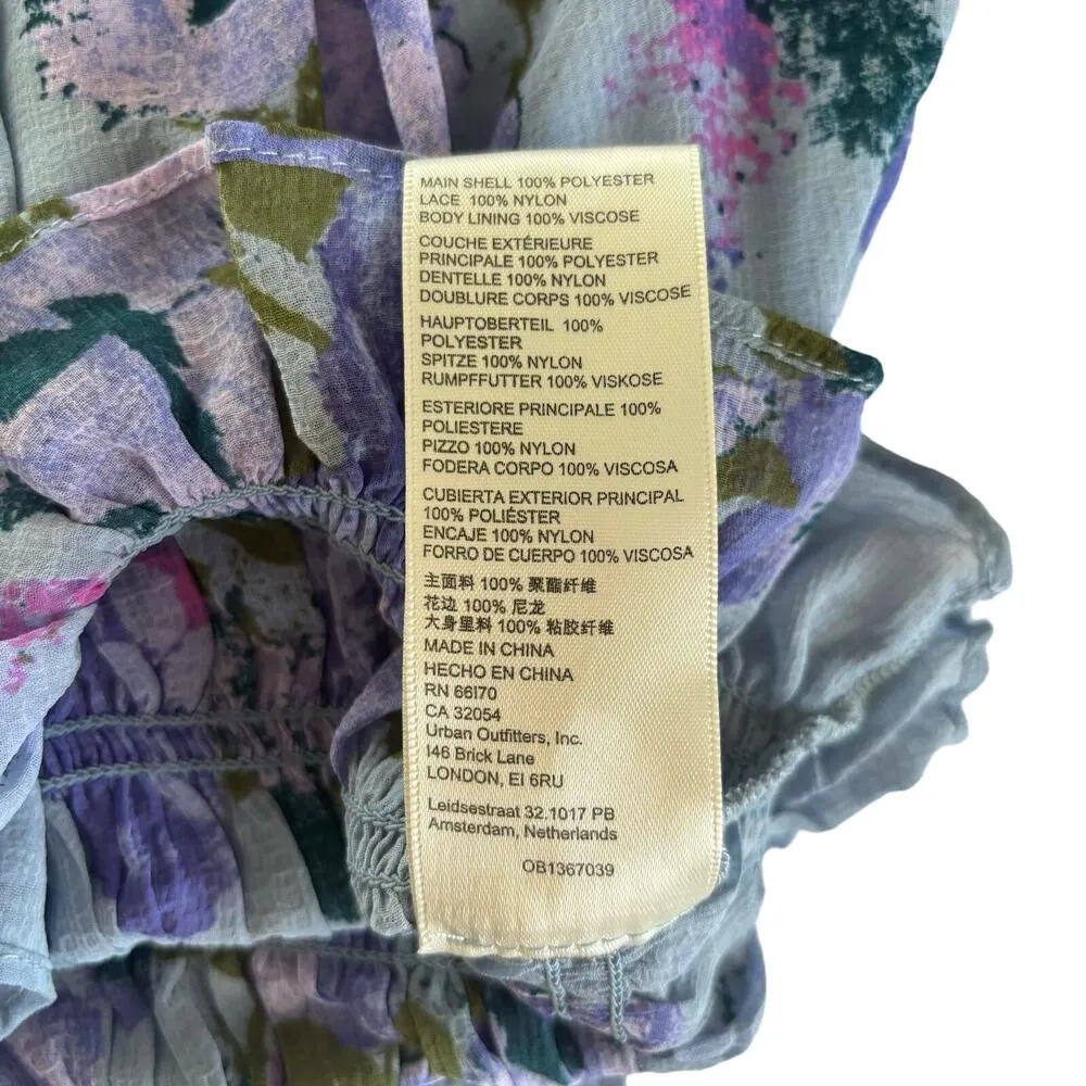 Free People Daphne Silver Blue Combo Lace Floral Print Blouse Size Medium - Image 9