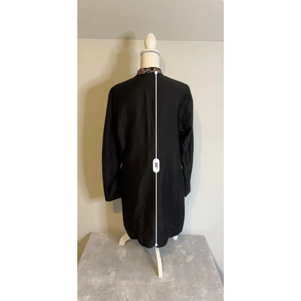 Women's VINTAGE Silk Blend Black Embroidered Jacket L Size L - Image 5