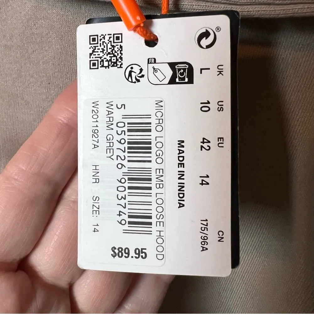 Superdry Micro Logo Embroidered Boxy Hoodie Women’s size 10 Taupe Sweatshirt NEW - Image 3