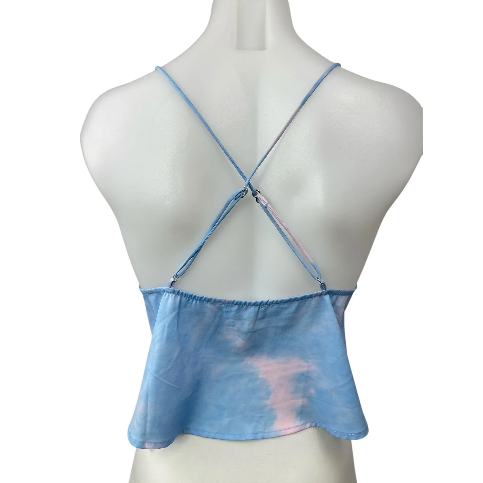 Superdown Blue Pink Tie Dye Sleeveless Tie Peplum Cami Camisole Crop Top Size S - Image 2