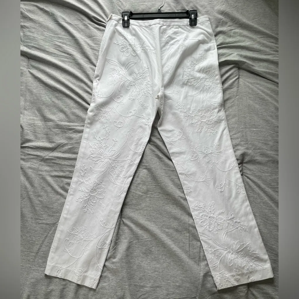 Lauren Ralph Lauren Floral Embroidered Pants White Womens Size 10 Preppy Beach - Image 8