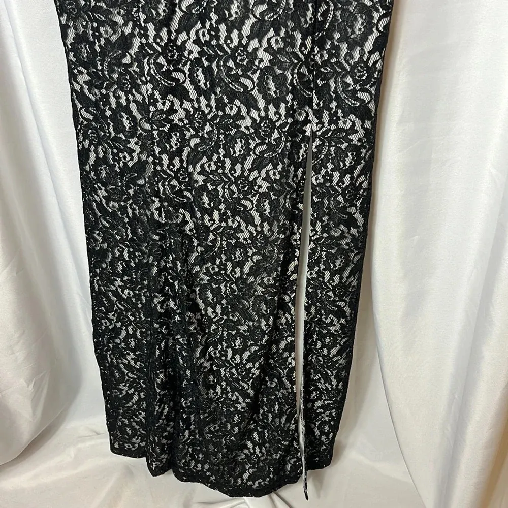 Sequin Hearts Dress Formal Black Lace Sheer Sides Size 15 Juniors Prom Long NWT - Image 4