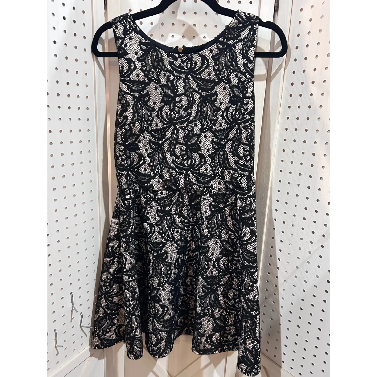 HeartSoul Black Lace Fit Flare Dress Sleeveless Round Neck Zipper Back Size M Size M - Image 2