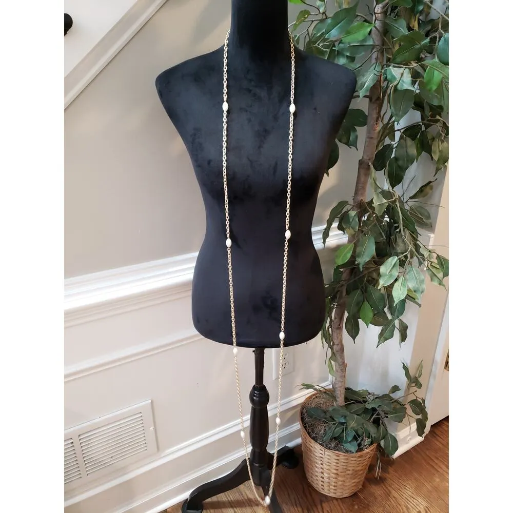 Women Gold Pearl Beaded Chain Necklace Long Layered Elegant Fashion Jewelry - Image 2