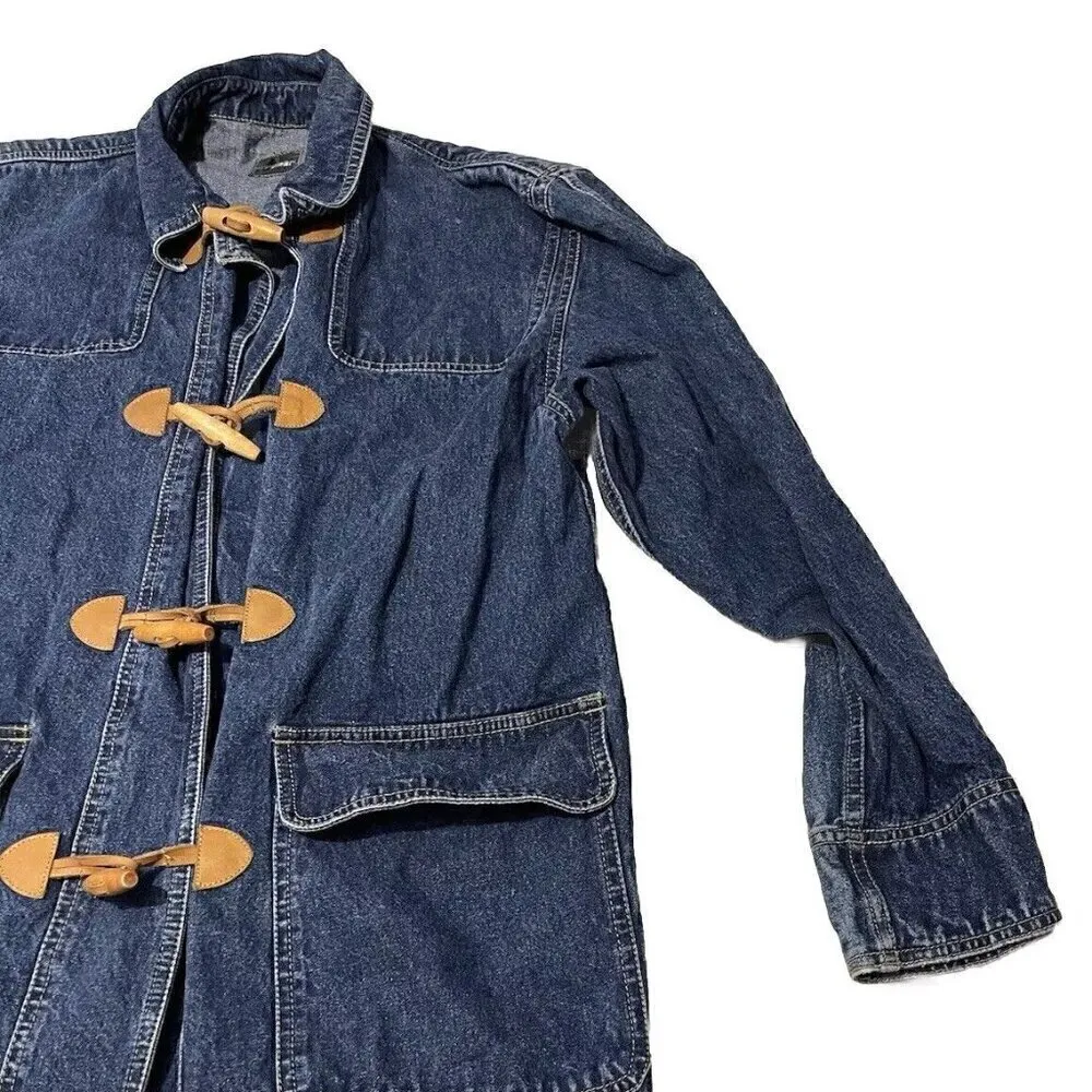 Vintage Liz Wear Claiborne Women’s Denim Blue Jacket Sz 9 Petite Wood Button - Image 5