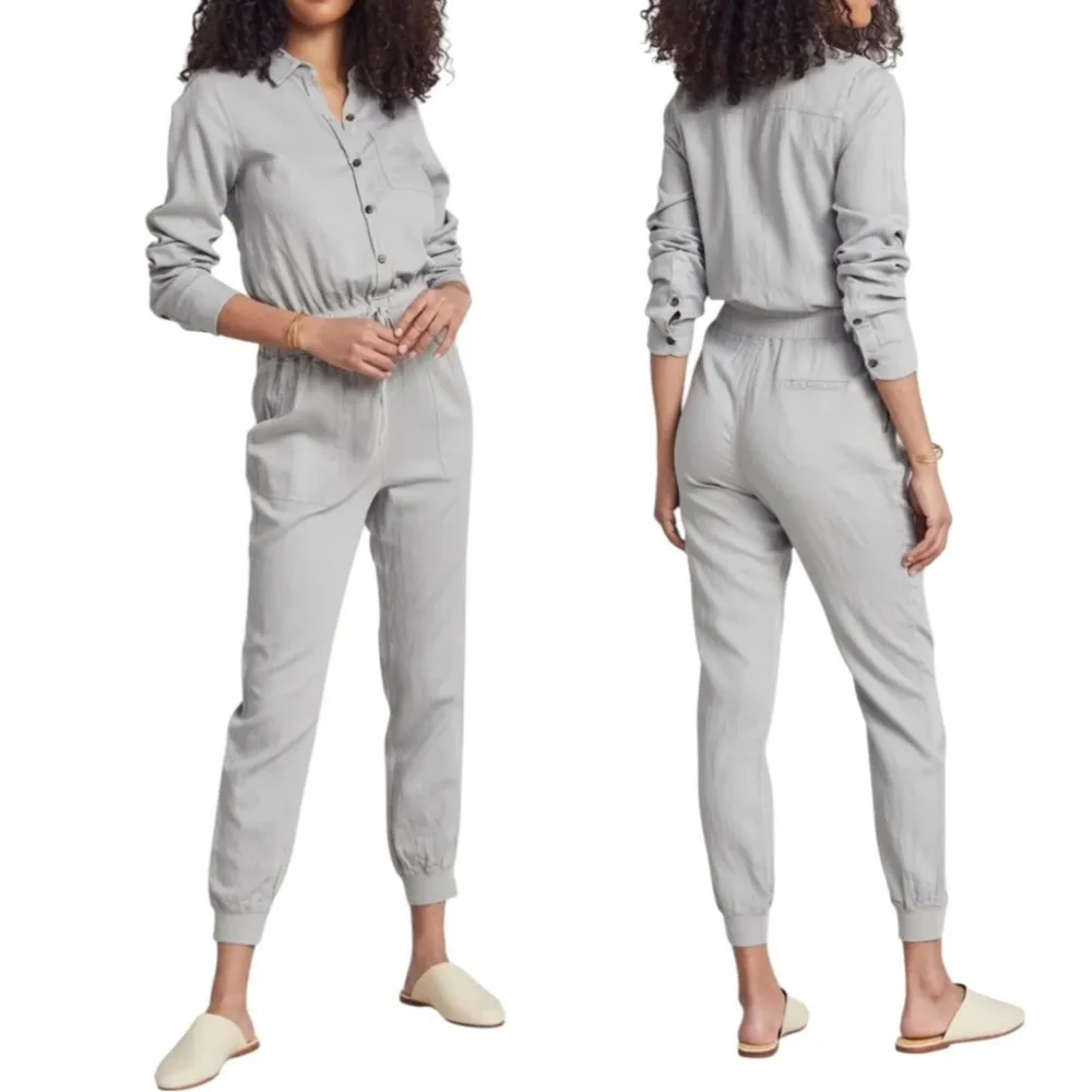 Faherty Linen Blend Arlie Utility Jumpsuit in Stone Size XS - Image 2