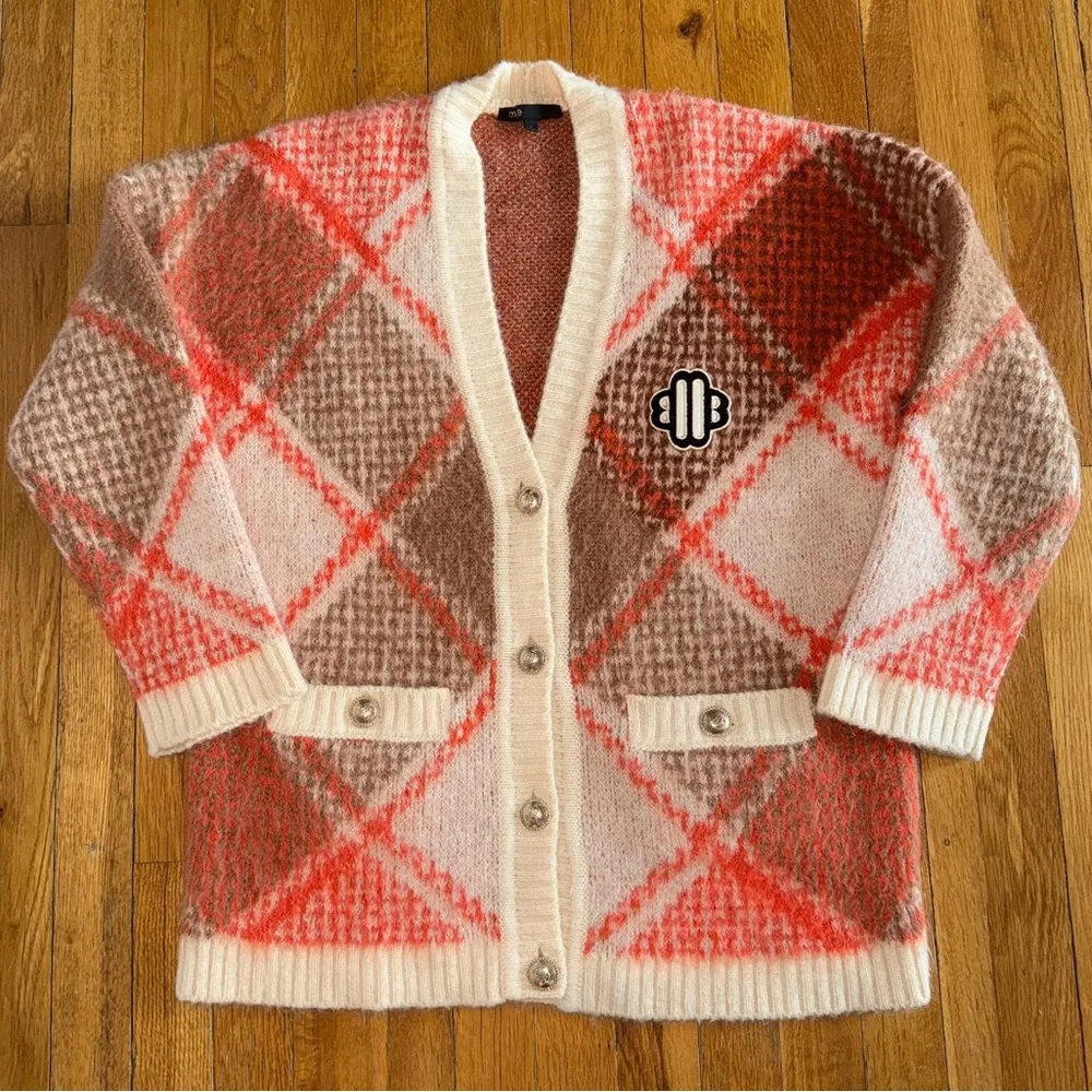 Marreau Mohair Blend Cardigan Diamond Jacquard size 2 Medium - Image 5