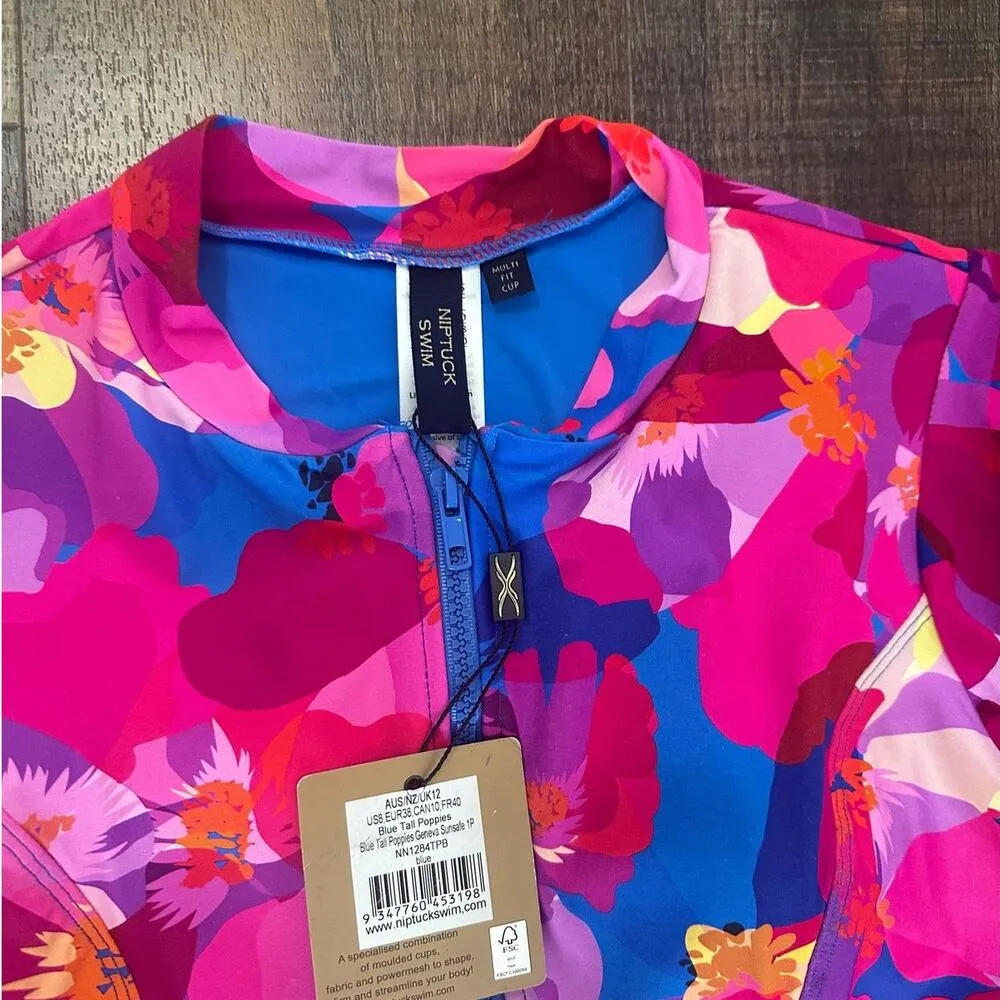 NWT Nip Tuck Poppies Geneva Sunsafe Tummy Control One Piece Swimsuit Size 8 Blue - Image 2